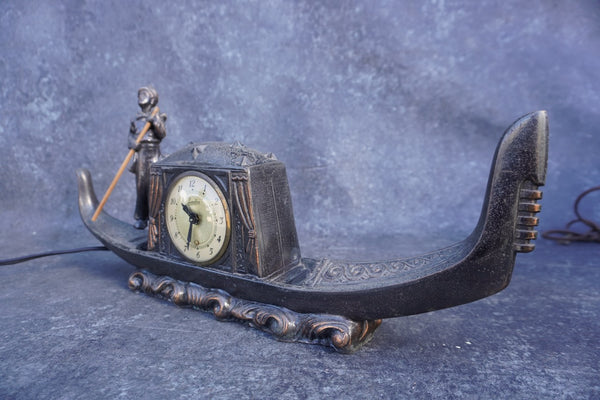 Boy on Gondola, Lanshire Synctime Desk Clock, Non-Working Condition A3307
