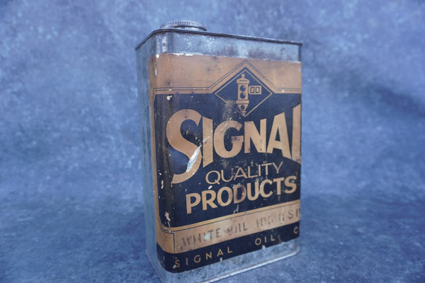 Signal Gas, One Gallon Oil Can, Silver, Rare Paper Label A3314