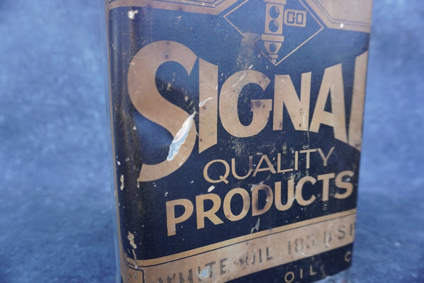 Signal Gas, One Gallon Oil Can, Silver, Rare Paper Label A3314