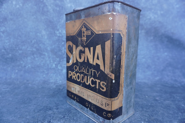 Signal Gas, One Gallon Oil Can, Silver, Rare Paper Label A3314
