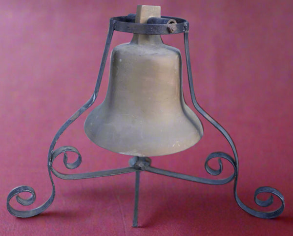 Spanish Revival Bell in Solid Brass on Table Stand 1920s A3324