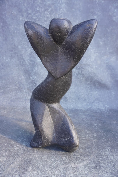 Abstract Figure of a Kneeling Woman - Stone Sculpture 1950s A3327