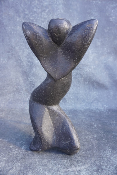Abstract Figure of a Kneeling Woman - Stone Sculpture 1950s A3327