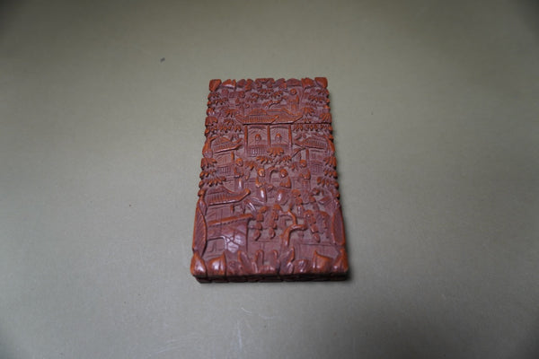 Asian Carved Wood Business Card Holder A3344