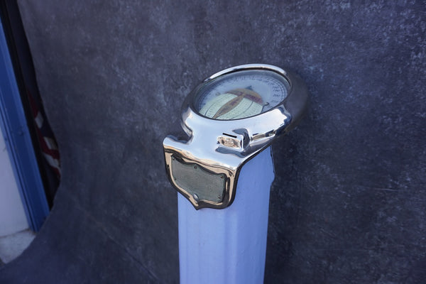 Periwinkle Blue Vintage Coin-operated Standing Scale in Deco Style A3350