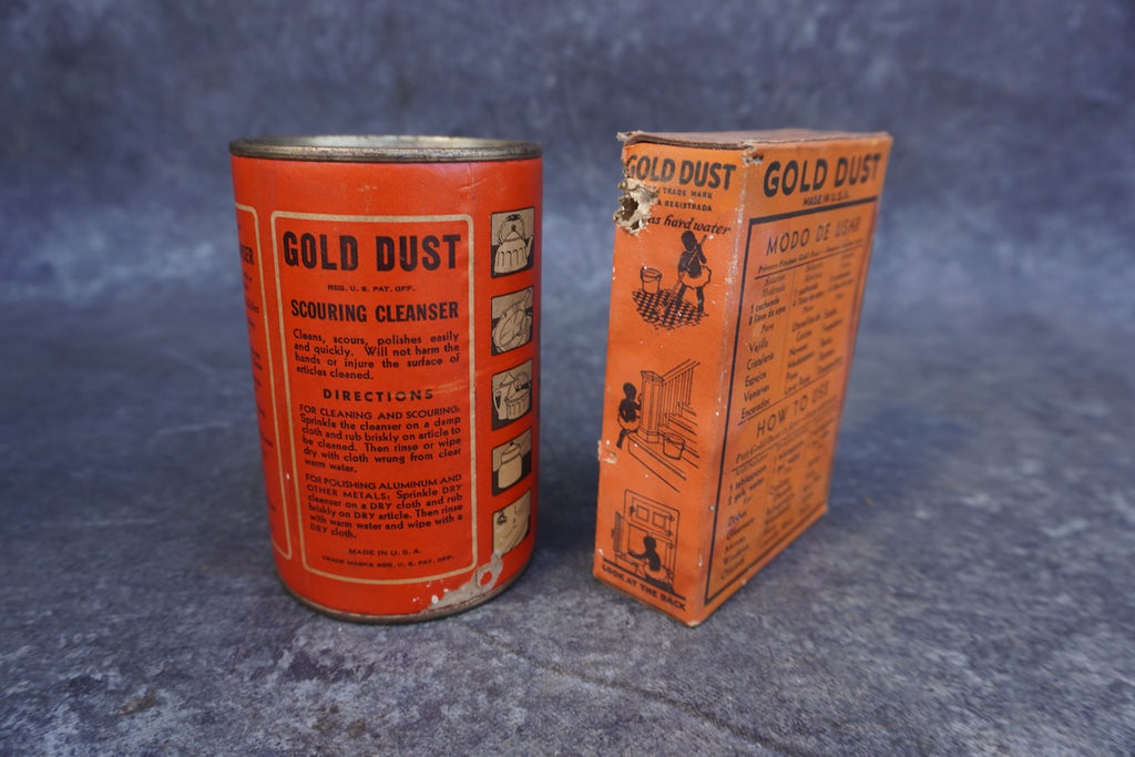 Fairbank's Gold Dust Scouring Cleanser Tin and Washing Powder Carton c Early California Antiques Shop Fairbank's Gold Dust Scouring Cleanser Tin and Washing Powder Carton c Early California Antiques Shop
