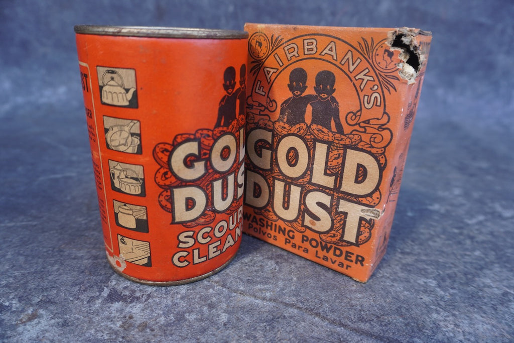 Fairbank's Gold Dust Scouring Cleanser Tin and Washing Powder Carton c Early California Antiques Shop Fairbank's Gold Dust Scouring Cleanser Tin and Washing Powder Carton c Early California Antiques Shop