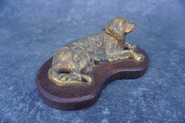 Victorian Spaniel Inkwell in Brass A3390