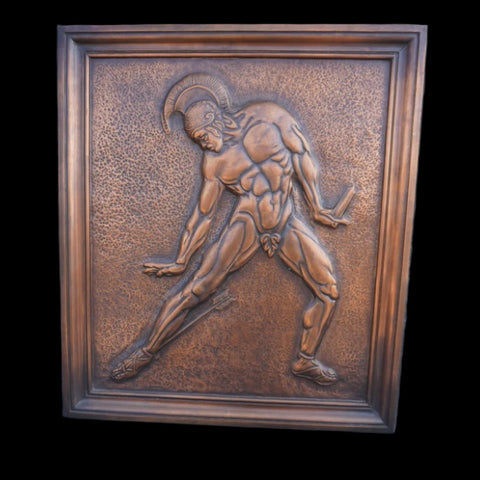 Albert Marschner Gilles -Achilles Wounded by Paris' Arrow- Solid Copper Neo-Classical Relief Panel - A3391