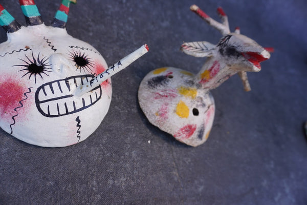 Mexican Folk Art Coconut Mask, pair of two A3400