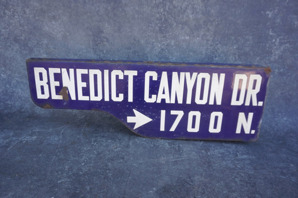 Original Porcelain Street Sign 1930s  – Benedict Canyon Dr, Los Angeles A3403
