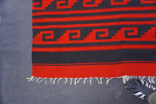 Vintage Mexican Red and Black Blanket A3450