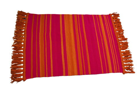 Vintage Guatemalan 1960s Pop-Art Rug with Orange Fringe A3456
