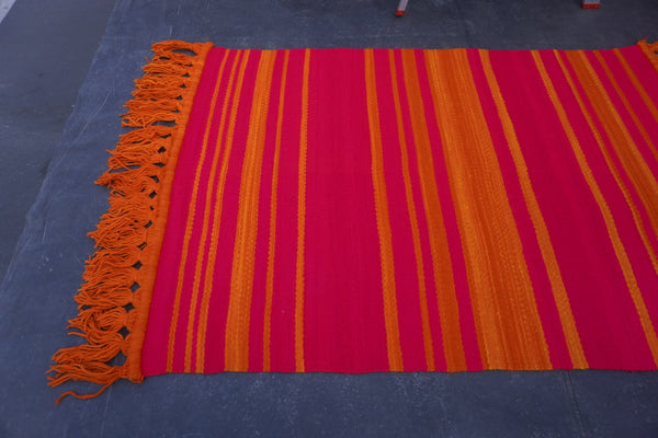 Vintage Guatemalan 1960s Pop-Art Rug with Orange Fringe A3456