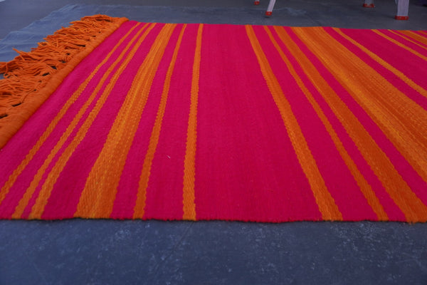 Vintage Guatemalan 1960s Pop-Art Rug with Orange Fringe A3456