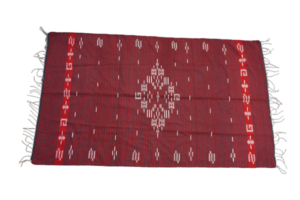 Vintage Mexican Red and Black Striped Rug A3457