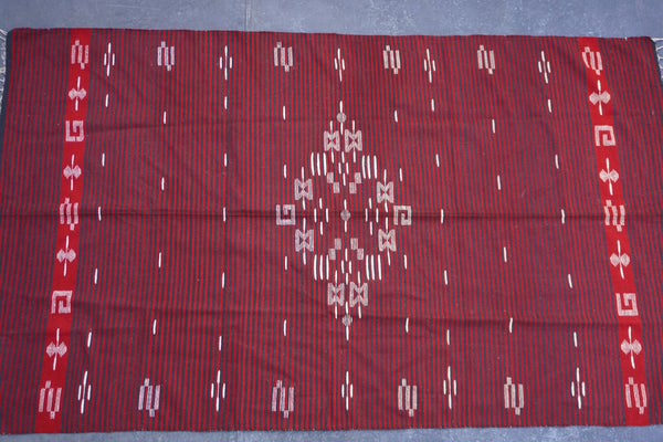 Vintage Mexican Red and Black Striped Rug A3457