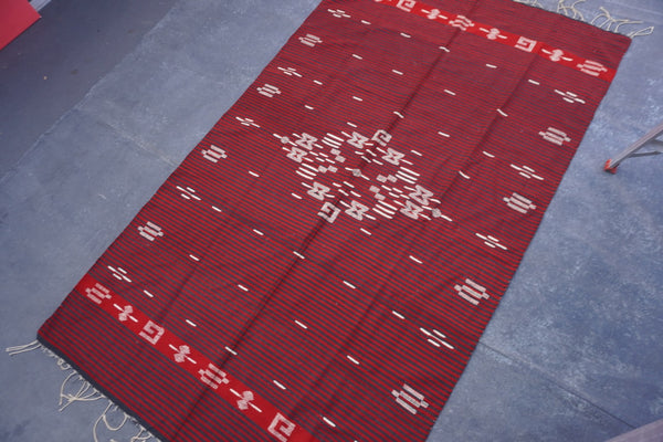 Vintage Mexican Red and Black Striped Rug A3457