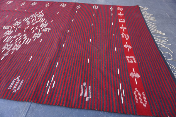 Vintage Mexican Red and Black Striped Rug A3457