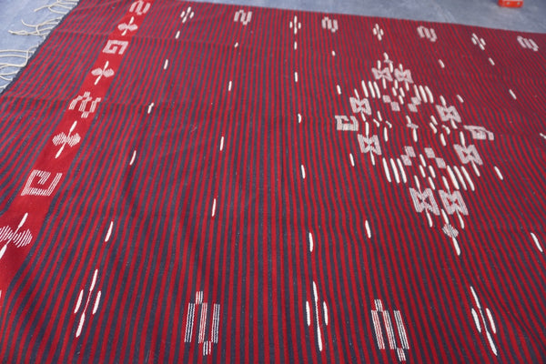 Vintage Mexican Red and Black Striped Rug A3457