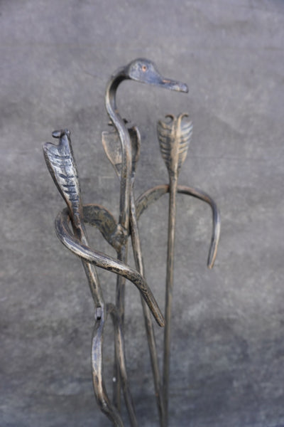 Original Cahill Iron Works Waterfowl Fireplace Andirons and Tool Set A3469