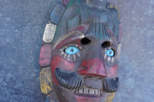 Antique Folk Art Carved Wood Mask A3476