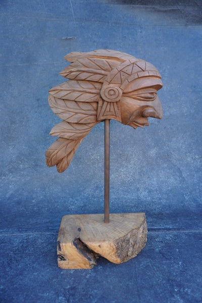 Native American Carved Wood Chief Sculpture A3477