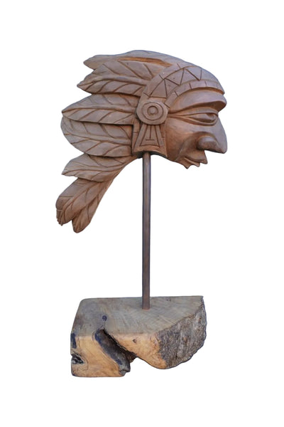 Native American Carved Wood Chief Sculpture A3477