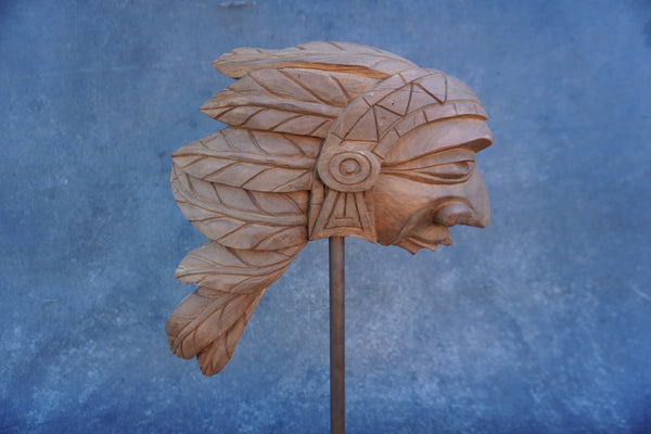 Native American Carved Wood Chief Sculpture A3477