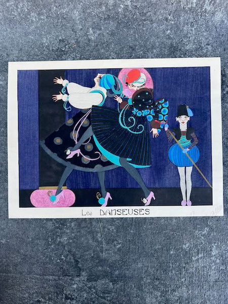 Les Danseuses (The Dancers) - Hand colored lithograph in the style of George Barbier AP1772