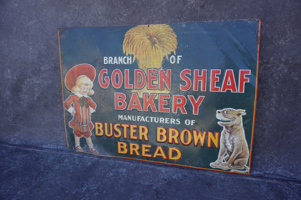 Golden Sheaf Bakery - Buster Brown Bread Original Tin Litho Sign AP1791