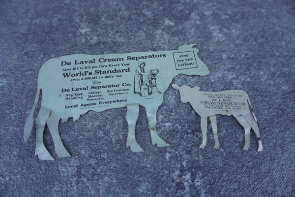 De Laval Cream Separator 2 piece Tin Advertising Calling Card: Guernsey Cows: Mother and Calf