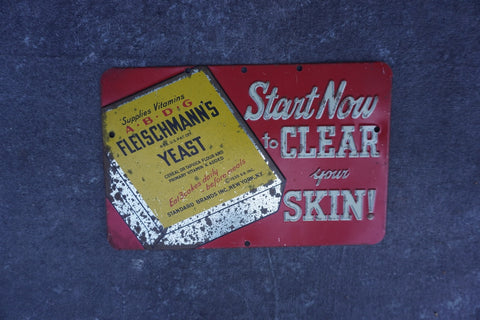 Fleischman's Yeast Tin Litho Sign -"Start Now to CLEAR your SKIN!" AP1820
