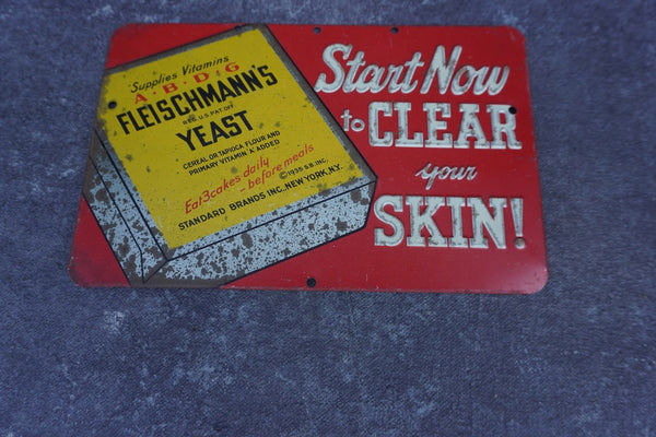 Fleischman's Yeast Tin Litho Sign -"Start Now to CLEAR your SKIN!" AP1820