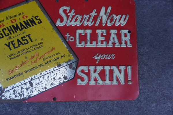 Fleischman's Yeast Tin Litho Sign -"Start Now to CLEAR your SKIN!" AP1820