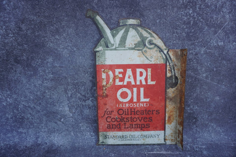 Pearl Oil Kerosene - Standard Oil's brand - Tin Litho Double-Sided Flange Sign AP1823