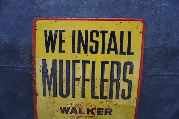 Walker Exhaust Systems We Install Mufflers Tin Litho Sign c 1957 AP1834