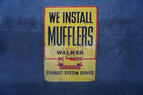 Walker Exhaust Systems We Install Mufflers Tin Litho Sign c 1957 AP1834