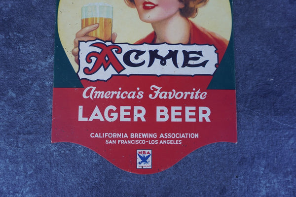 Acme Beer World  Depression Era In-Store Litho Advertising with the National Recovery Administration (NRA) Emblem AP1853