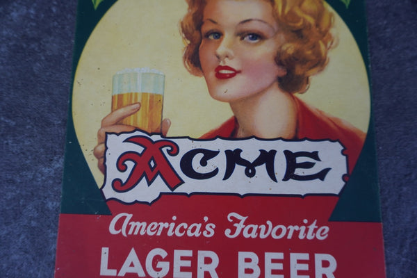 Acme Beer World  Depression Era In-Store Litho Advertising with the National Recovery Administration (NRA) Emblem AP1853