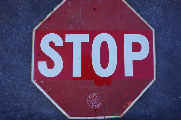 Stop Sign - City of Long Beach, Porcelain Enamel  1930s-40s AP1863