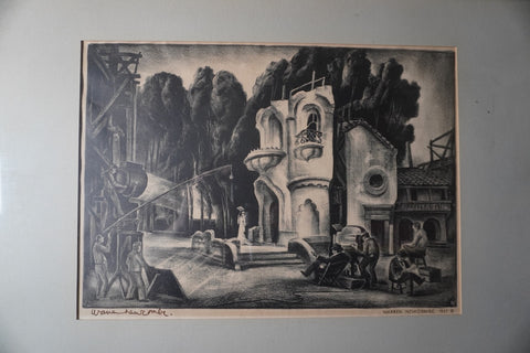Warren Newcombe, B&W Lithograph c.1937, Backset of Hollywood shoot AP1898