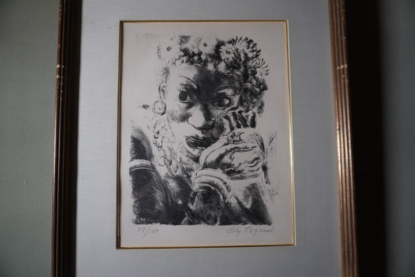 Edy-Legrand - Woman with Dove, Flowers in Her Hair - Lithograph c 1930s AP1902