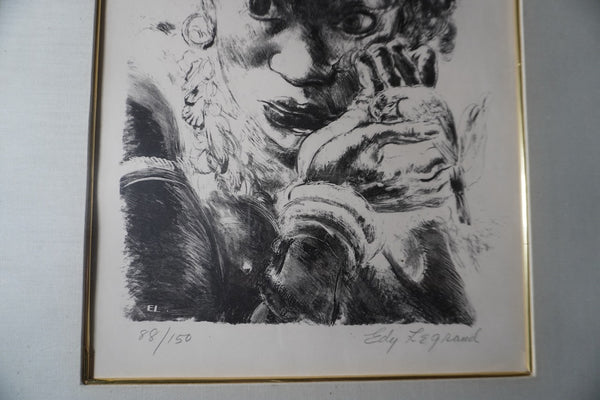 Edy-Legrand - Woman with Dove, Flowers in Her Hair - Lithograph c 1930s AP1902