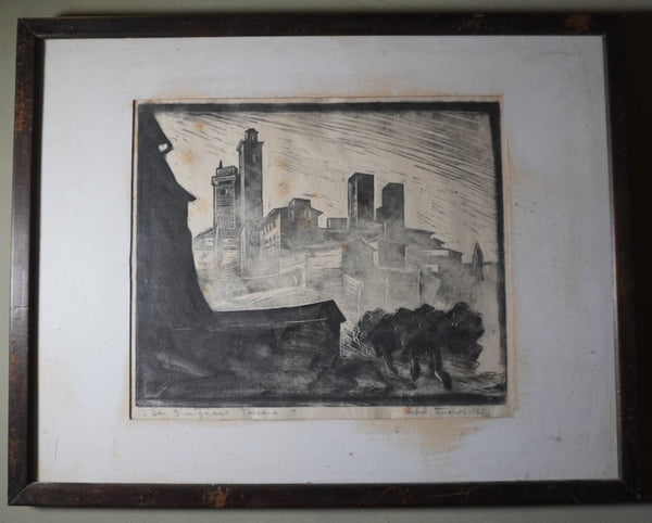 Herbert Tucholski - San Gemigniano inToscana - Woodblock Print  AP1903