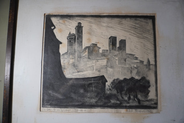 Herbert Tucholski - San Gemigniano inToscana - Woodblock Print  AP1903