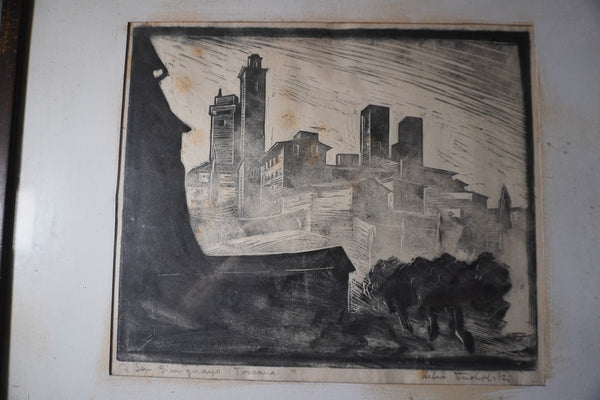 Herbert Tucholski - San Gemigniano inToscana - Woodblock Print  AP1903