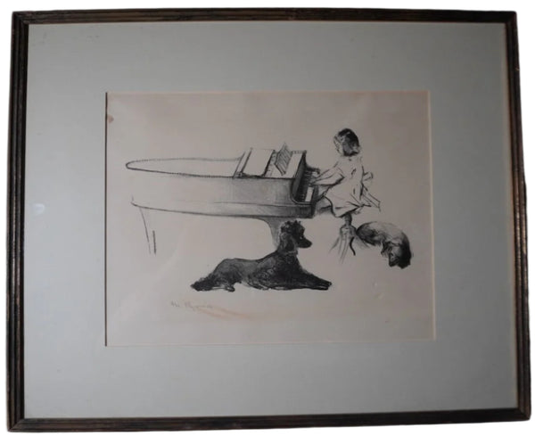 Margery Austen Ryerson - Little Girl at the Piano with Her Dogs- Print - AP1914
