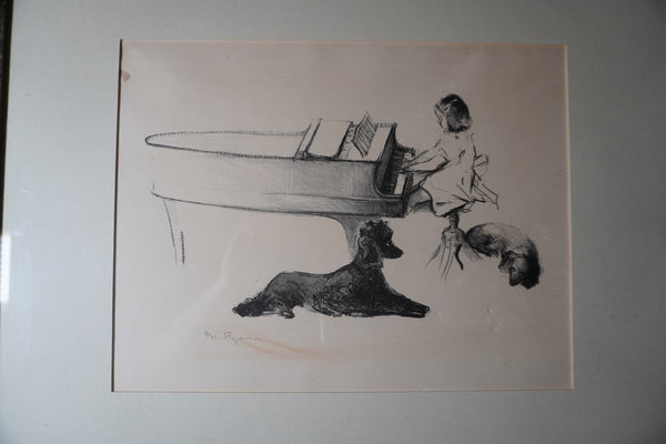 Margery Austen Ryerson - Little Girl at the Piano with Her Dogs- Print - AP1914
