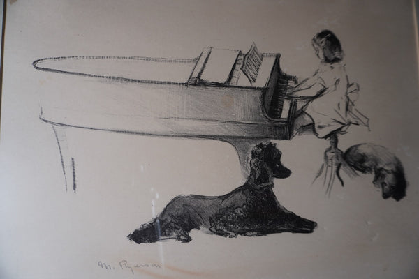 Margery Austen Ryerson - Little Girl at the Piano with Her Dogs- Print - AP1914